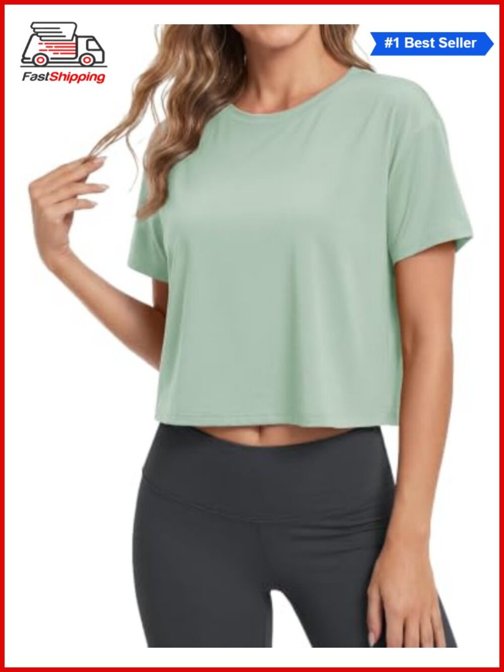 ✨ Cropped Workout Top Boxy Short Sleeve Crew Neck Pleated Back Tee